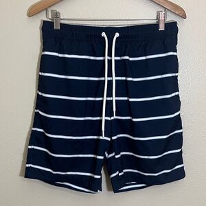 Amazon Essentials Navy White Striped Swim Trunks
